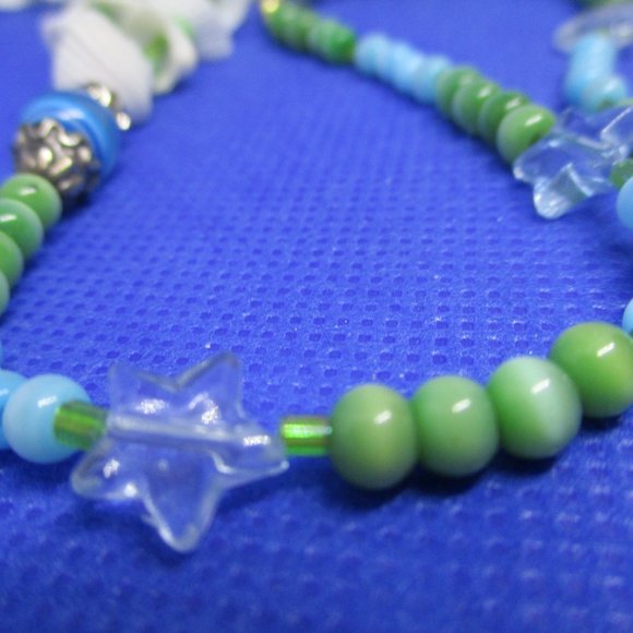 SEASHELL NECKLACE MOONGLOW Blue Green Beads 2 Strand Bead Seashell Moonglow - Picture 7 of 11